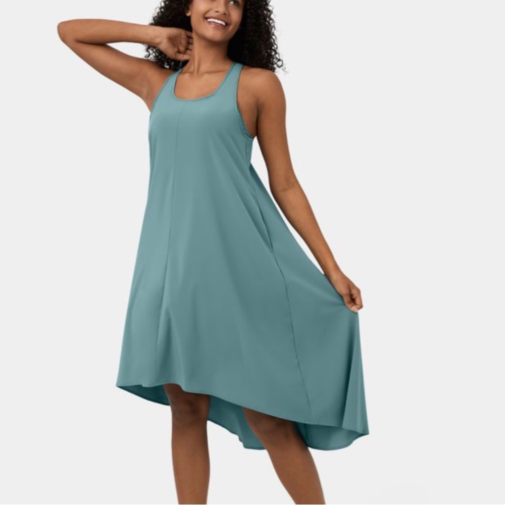 HALARA Teal High-Low Racerback Dress